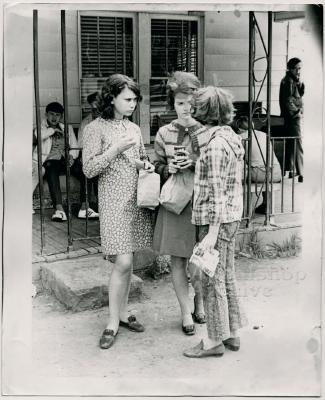 Production still of three young women, exterior - The Struggle of Coon Branch Mountain