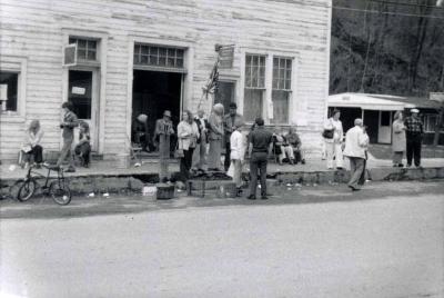 People gathered outside building