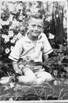 Boy sitting in grass outdoors