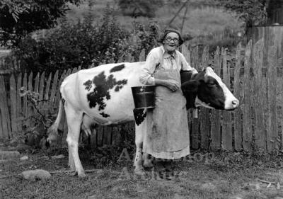 Portrait of Mary Jane Mullins Dotson with cow