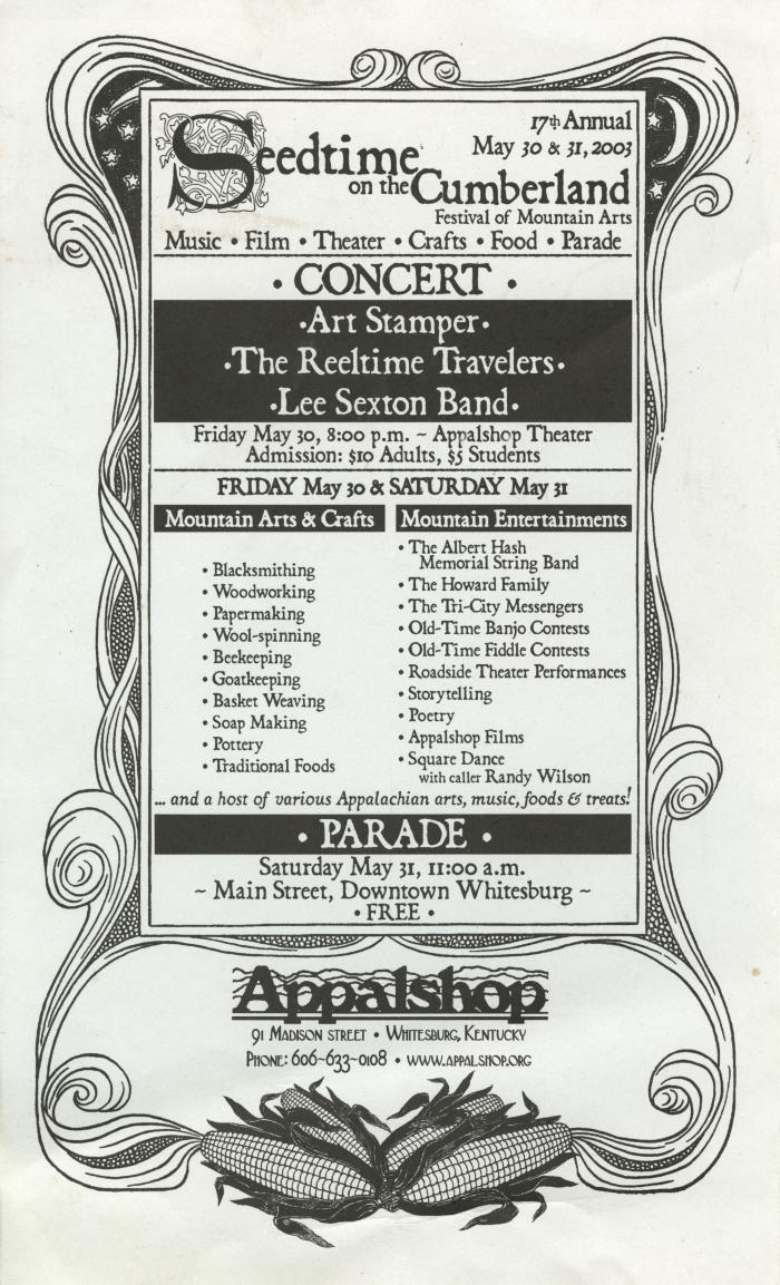 Seedtime on the Cumberland Festival poster, 2003