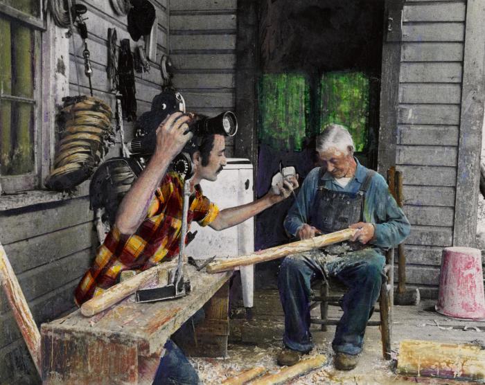 Hand painted production still for the film Chairmaker.