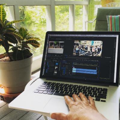 VIdeo editing on a porch