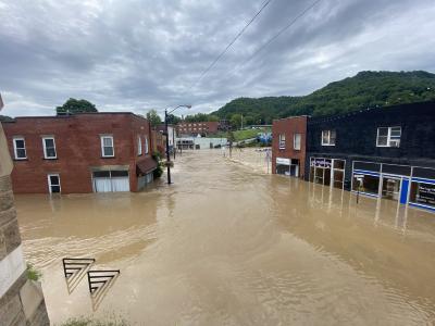 View of flooding from UMC Church porch 