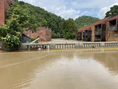 Looking upriver from Main Street bridge