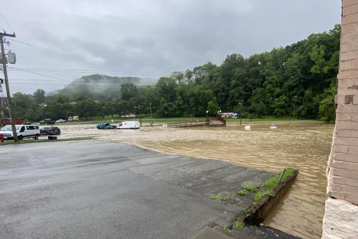 view of NFKY River & Tanglewood Trail from lower downtown 