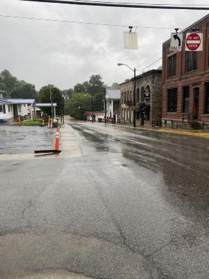 Looking NW from downtown towards flooding river 