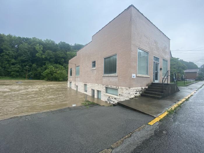 Flooded former Mountain Eagle offices 
