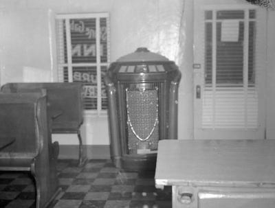 Interior of cafe with jukebox, blurry