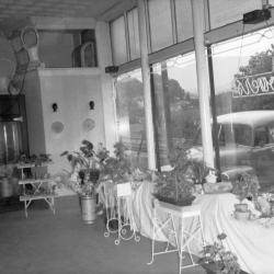 Interior of Messenger Florist shop with view of service car through window