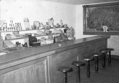 Lunch counter and window with view of car