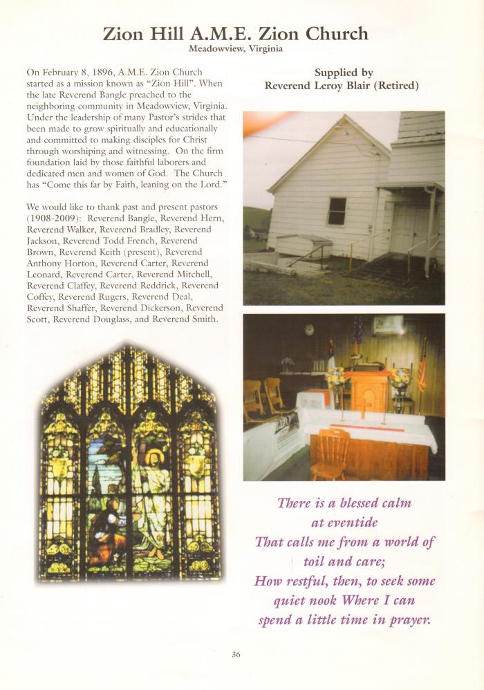 Zion Hill A.M.E. Zion Church history