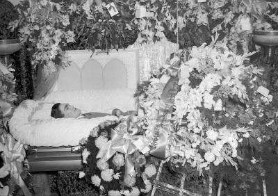 Man in casket, likely Denver Wright