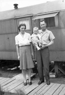 Family portrait outside of trailer
