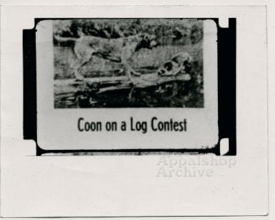 Film still, "Coon on a Log Contest" Judge Wooten production still