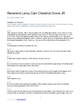 Reverend Leroy Cain interview transcription