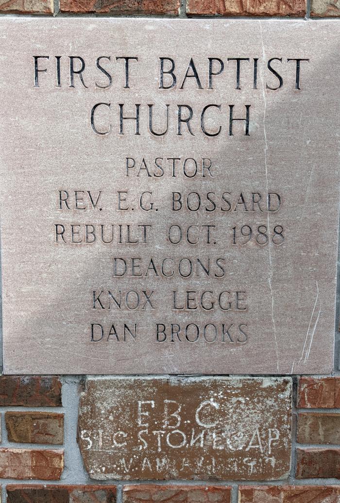 First Baptist Church (Big Stone Gap) cornerstone
