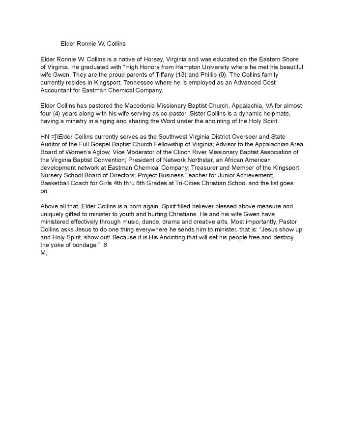Elder Ronnie W. Collins biography