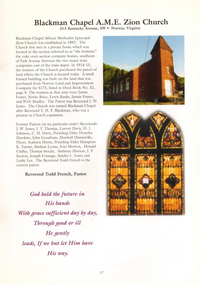 Blackman Chapel AME Zion Church History