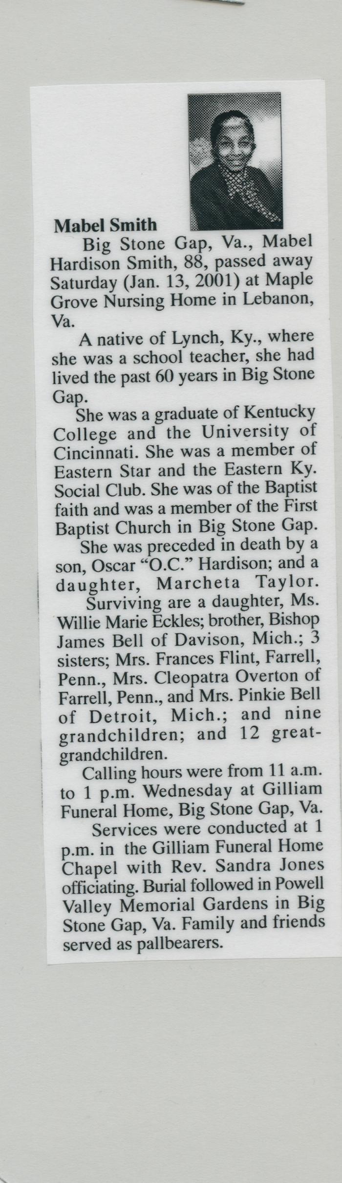 First Baptist Church Member Mabel Parker Hardison Smith Obituary