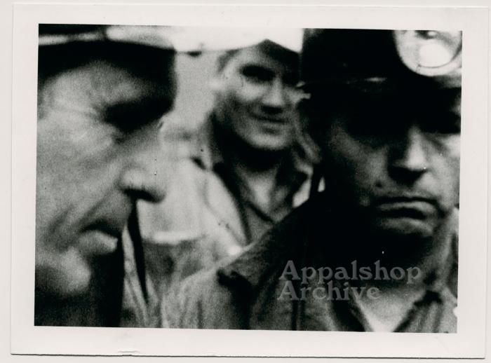 Film still of miners in hats (exterior) - UMWA 1970:  A House Divided