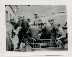 Production still of group of coal miners debording transport, exterior - UMWA 1970:  A House Divided