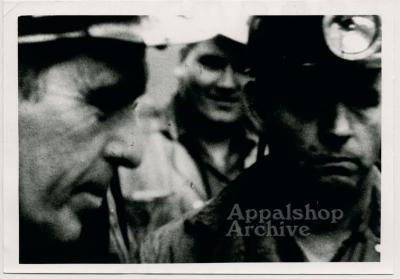 Film still of miners in hats, exterior - UMWA 1970: A House Divided