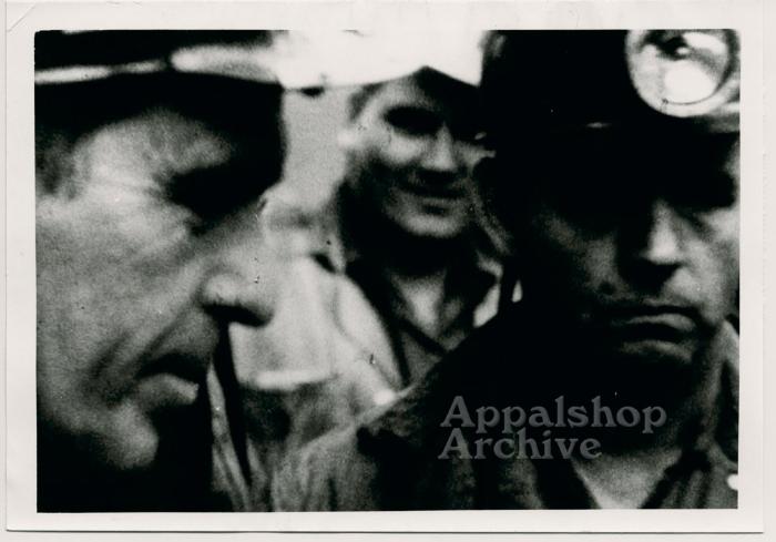 Film still of miners in hats, exterior - UMWA 1970:  A House Divided