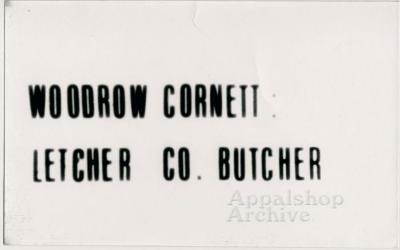 Production still, title card for Woodrow Cornett:  Letcher Co. Butcher